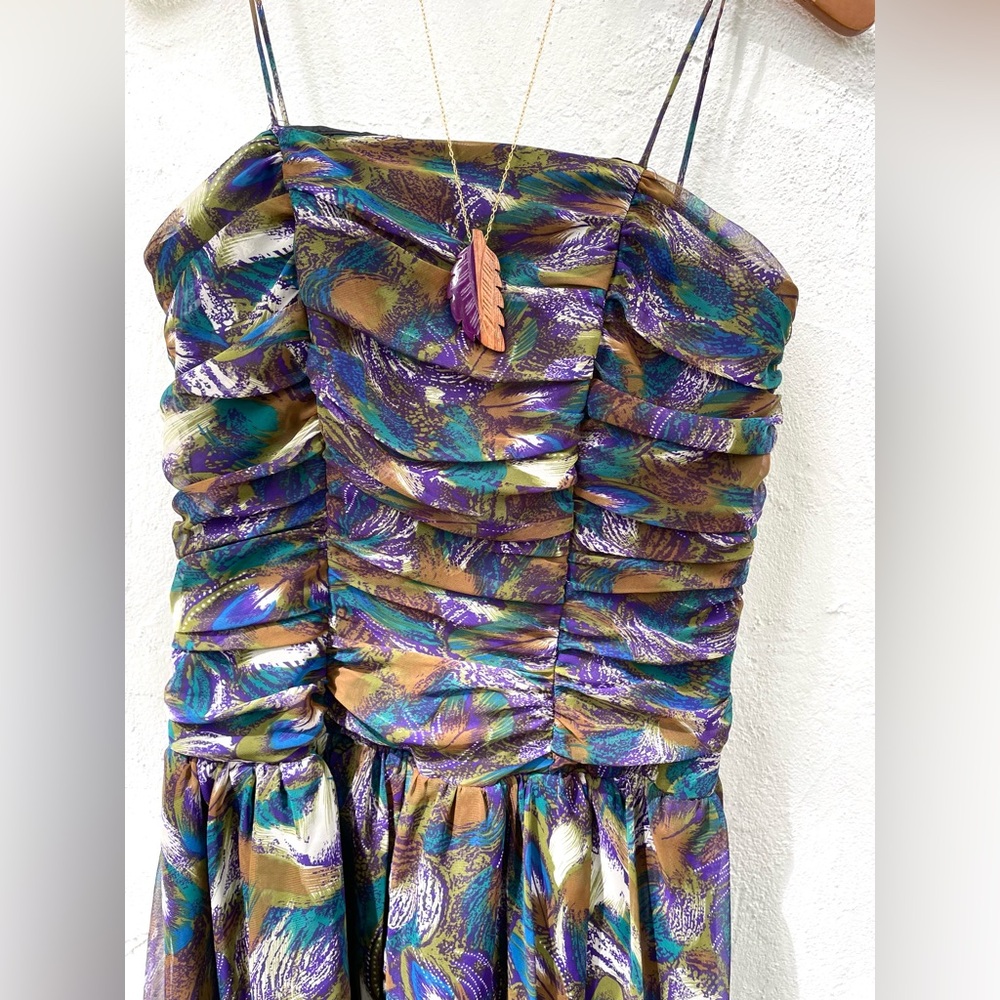 Vintage 80’s Peacock Feathers Party Dress / 80’s … - image 1